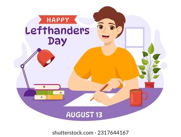 Happy LeftHanders Day Celebration Vector Illustration with Raise Awareness of Pride in Being Left Handed in Flat Cartoon Hand Drawn Templates