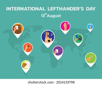 Happy Left-handers Day. Left-handed character illustration. Vector Illustration of International lefthanders Day. August 13. 