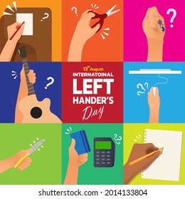 Happy Left-handers Day. Left-handed character illustration. Vector Illustration of International lefthanders Day. August 13. 