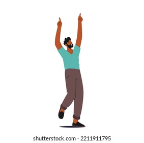 Happy Leisure and Sparetime Concept. Young Man Dance and Moving to Music on Disco Party. Male Character in Fashioned Clothing Celebrate Holiday, Festival or Concert. Cartoon People Vector Illustration