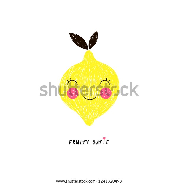 Happy Lemon Fruit Cute Kawaii Face Stock Vector Royalty