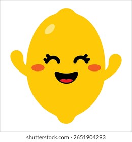 Happy lemon kawaii character vector illustration. Fruit illustration perfect for cute merch and food mascots.