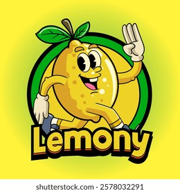 Happy Lemon Tropical Summer Vibes Cartoon Character in Retro Vintage Style