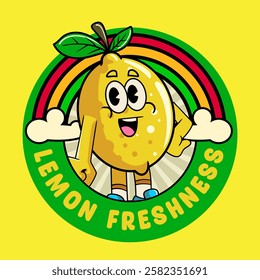 Happy Lemon Tropical Summer Vibes Cartoon Character in Retro Vintage Style