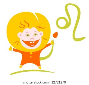 Happy Leo isolated on a white background. Zodiac star sign.