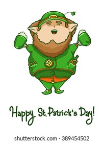 Happy leprechaun with ale