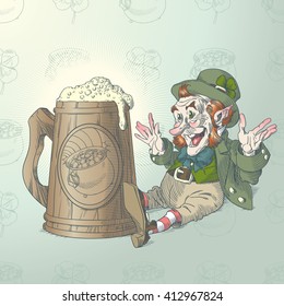 Happy leprechaun and big mug of beer in colors 4