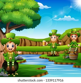 Happy Leprechaun with black pot of gold