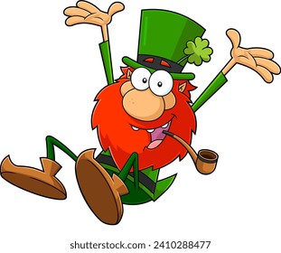 Feliz Salto de Caricatura de Leprechaun. Ilustración dibujada a mano vectorial aislada en fondo transparente