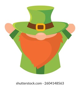 Happy leprechaun character raising arms. Vector