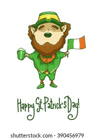 Happy leprechaun with flag