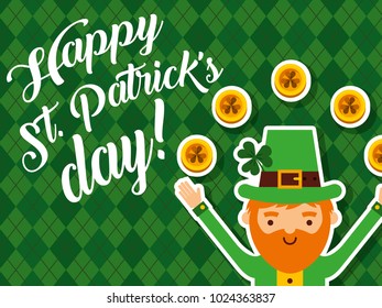 happy leprechaun golden coins lucky happy st patricks day