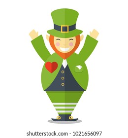 Happy leprechaun with with hands up  cartoon illustration  isolated on a white background.Happy Patrick day celebration
