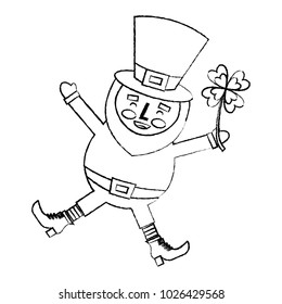happy leprechaun jumping holding clover in hand