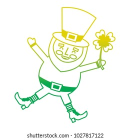 happy leprechaun jumping holding clover in hand