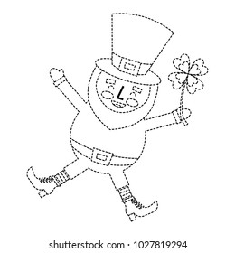 happy leprechaun jumping holding clover in hand