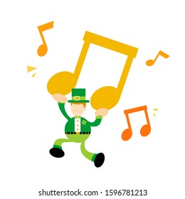 happy leprechaun and melody clef music note cartoon doodle flat design style vector illustration