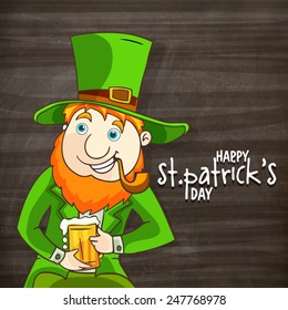 Happy leprechaun with smoking pipe and beer mug for St. Patrick's Day celebration.