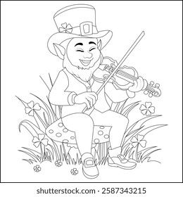 Happy Leprechaun St Patrics day Line art design