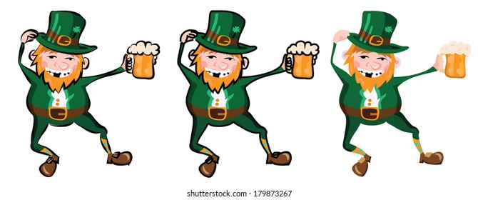 happy leprechaun, vector illustration, simple gradient, three versions with different contours