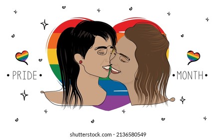 Happy lesbian couple kissing each other LGBT Pride Vector