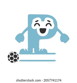 Happy letter p character football player personalized monogram, vector logo, emblems or initial design.