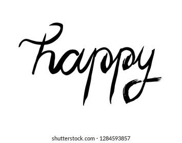 Happy Lettering Ink Brush Drawing Hand Stock Vector (Royalty Free ...