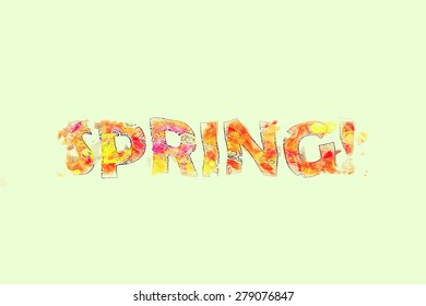Happy lettering with painted words of spring and summer. Positive design element for seasonal use