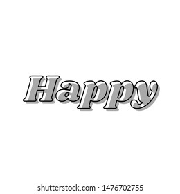 Happy letters slogan. Black line icon with gray shifted flat filled icon on white background. Illustration.