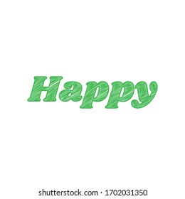 Happy letters slogan. Green scribble Icon with solid contour on white background. Illustration.
