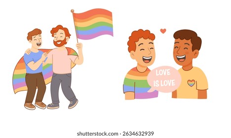 Happy LGBTQ Couple Celebrating Pride with Love and Flag
