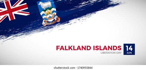 Happy liberation day of Falkland Islands. Brush painted grunge flag of Falkland Islands country. Classic brush flag vector background
