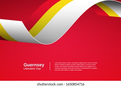 Happy liberation day of Guernsey. Elegant waving flag banner background. Greeting patriotic nation vector.