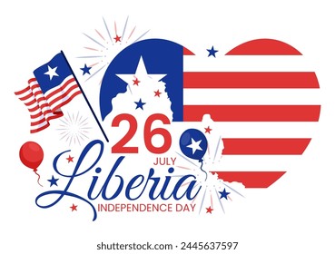 Happy Liberia Independence Day Vector Illustration on July 26 with Waving flag and Ribbon in National Holiday Flat Cartoon Background Design