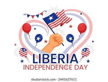 Happy Liberia Independence Day Vector Illustration on July 26 with Waving flag and Ribbon in National Holiday Flat Cartoon Background Design