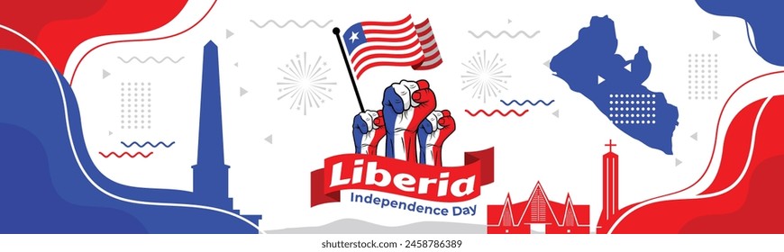 Feliz Día de la Independencia de Liberia, Ilustración vectorial ondeando en Festiva Nacional el 26 de julio