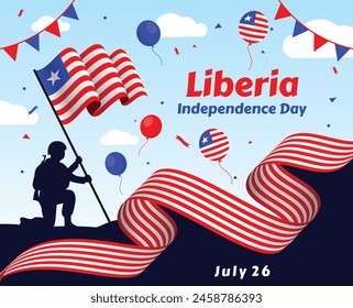 Happy Liberia Independence Day Vector Illustration with Waving flag in National Holiday on July 26