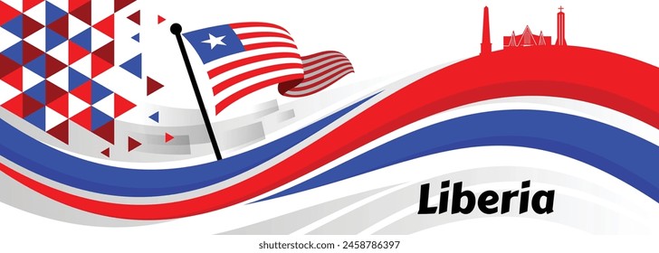 Feliz Día de la Independencia de Liberia, Ilustración vectorial ondeando en Festiva Nacional el 26 de julio