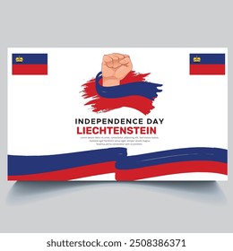 Happy Liechtenstein independence Day Banner and hand flag design vector