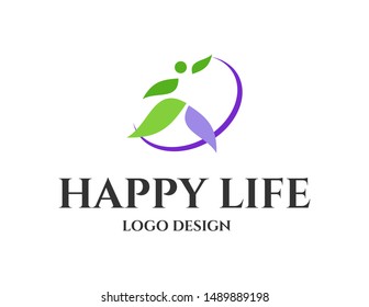 Happy life people symbol logo vector. simple line art logo design. logo for brand, company, business