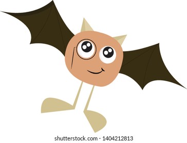 A happy light brown bat, vector, color drawing or illustration. 