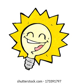 caricatura de bombilla de luz feliz