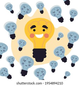 happy light bulb with negatives