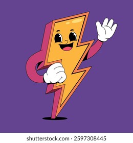 Happy lightning retro cartoon mascot