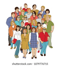 happy like adult group casual Caucasian people isolate white