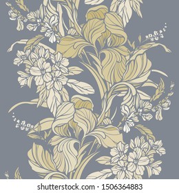 Happy in Lilac Floral Seamless Repeat Pattern Vector Background