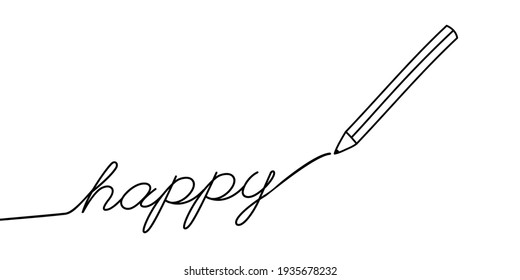 Happy line of communication written in pencil. Affordable concept. Flat style. Vector illustration