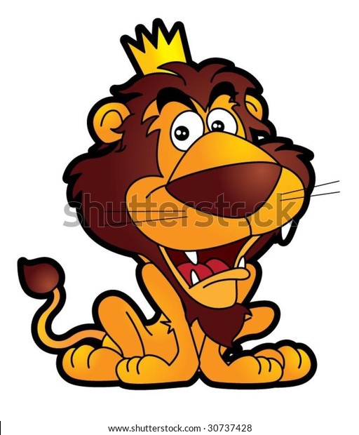 ライオンキングのハッピーマンガは王冠をかぶっている ライオンのキングベクターイラストマスコット のベクター画像素材 ロイヤリティフリー