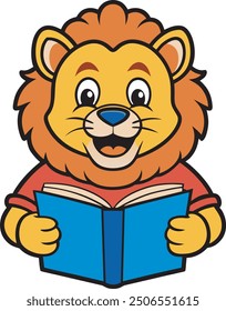 Happy Lion Reading Book white background