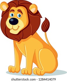 Happy Lion Vector Cartoon Illustration. Drawing of a wildlife big predator king 
